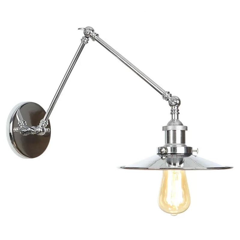 Avtoit | Saucer/Cone/Horn Nightstand Reading Wall Lamp Factory Metal Single 6"/8" W Chrome Wall-Mounted Light Fixture with Rotatable Arm