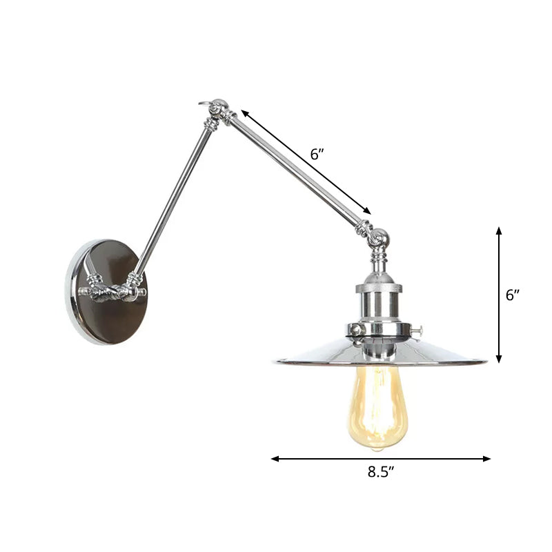 Avtoit | Saucer/Cone/Horn Nightstand Reading Wall Lamp Factory Metal Single 6"/8" W Chrome Wall-Mounted Light Fixture with Rotatable Arm