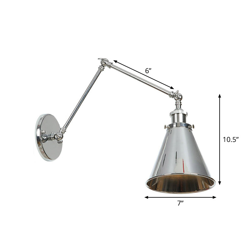 Avtoit | Saucer/Cone/Horn Nightstand Reading Wall Lamp Factory Metal Single 6"/8" W Chrome Wall-Mounted Light Fixture with Rotatable Arm