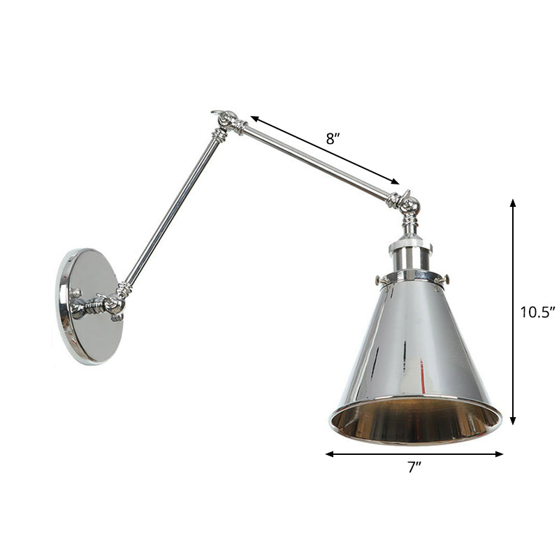 Avtoit | Saucer/Cone/Horn Nightstand Reading Wall Lamp Factory Metal Single 6"/8" W Chrome Wall-Mounted Light Fixture with Rotatable Arm