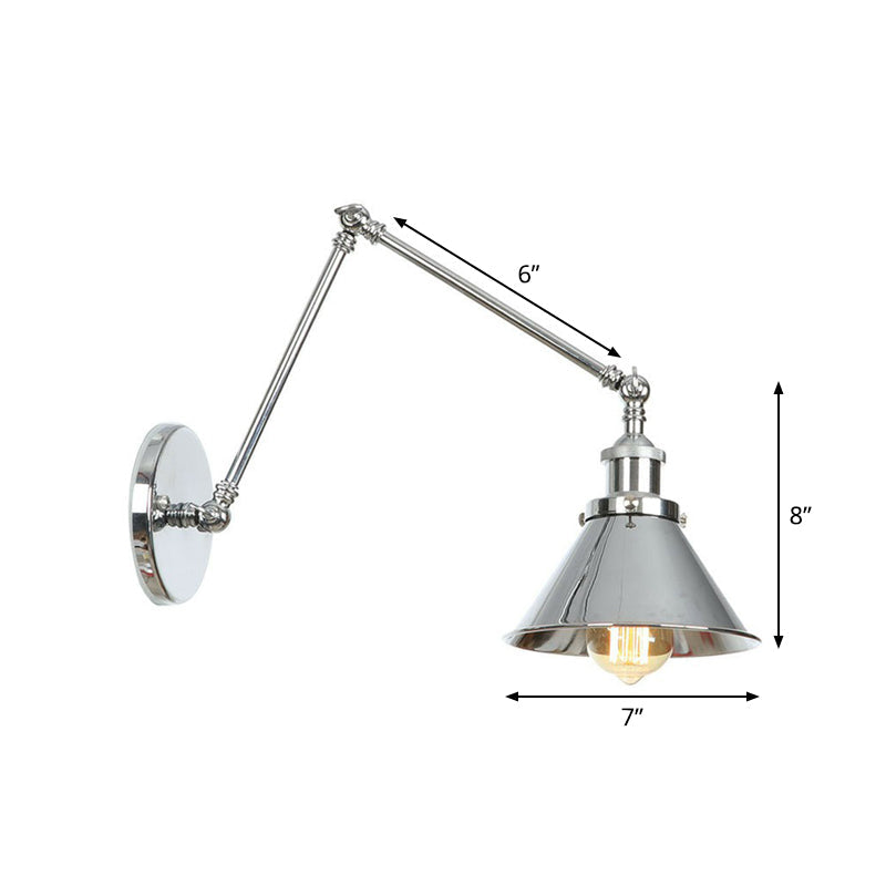 Avtoit | Saucer/Cone/Horn Nightstand Reading Wall Lamp Factory Metal Single 6"/8" W Chrome Wall-Mounted Light Fixture with Rotatable Arm