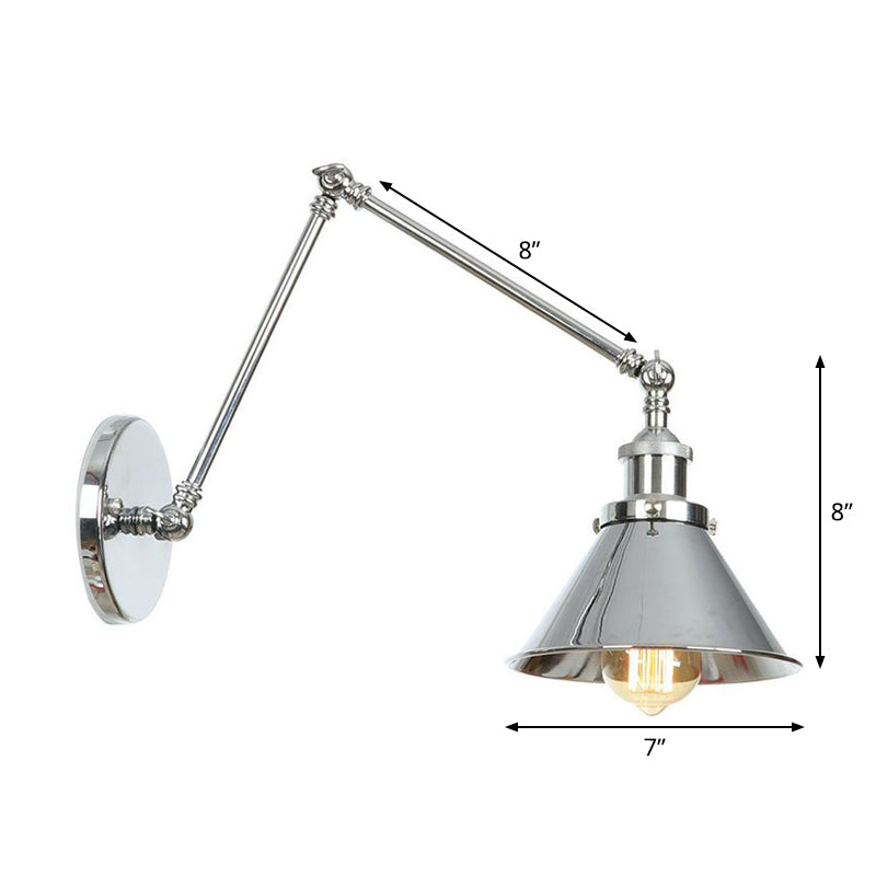 Avtoit | Saucer/Cone/Horn Nightstand Reading Wall Lamp Factory Metal Single 6"/8" W Chrome Wall-Mounted Light Fixture with Rotatable Arm
