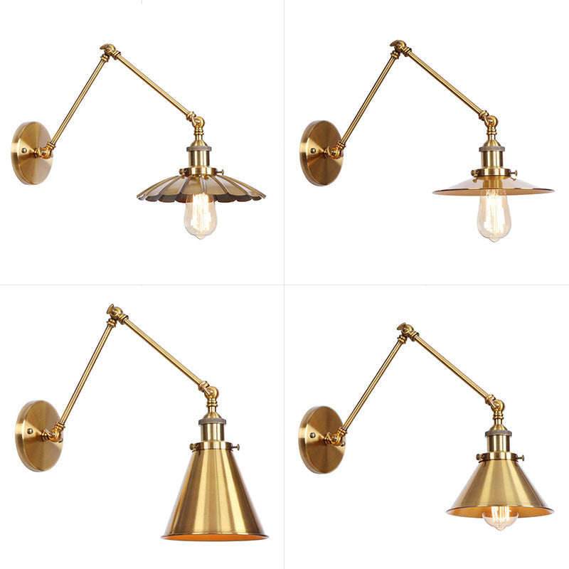 Avtoit | Iron Brass Wall Lighting Scalloped/Horn/Cone Single 6"/8" Width Antique Wall Lamp with Swing Arm