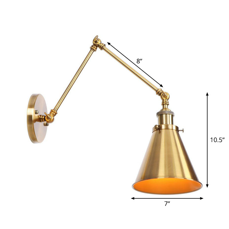 Avtoit | Iron Brass Wall Lighting Scalloped/Horn/Cone Single 6"/8" Width Antique Wall Lamp with Swing Arm