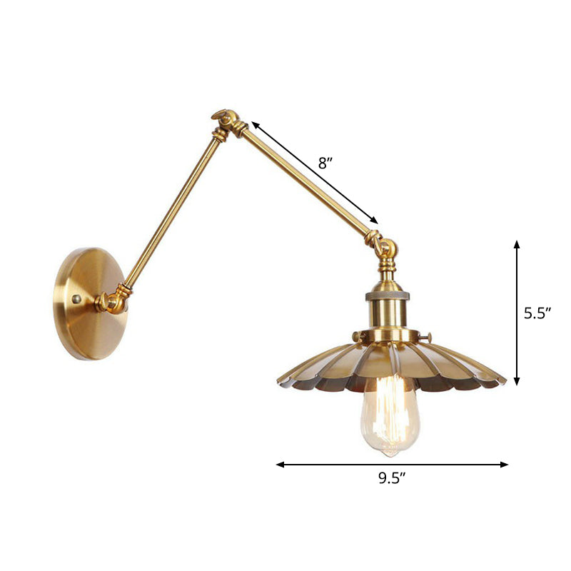 Avtoit | Iron Brass Wall Lighting Scalloped/Horn/Cone Single 6"/8" Width Antique Wall Lamp with Swing Arm