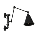 Avtoit | Cone/Flared Living Room Wall Lamp Industrial Iron 1-Light Black Rotatable Wall Lighting with Water Pipe Mount