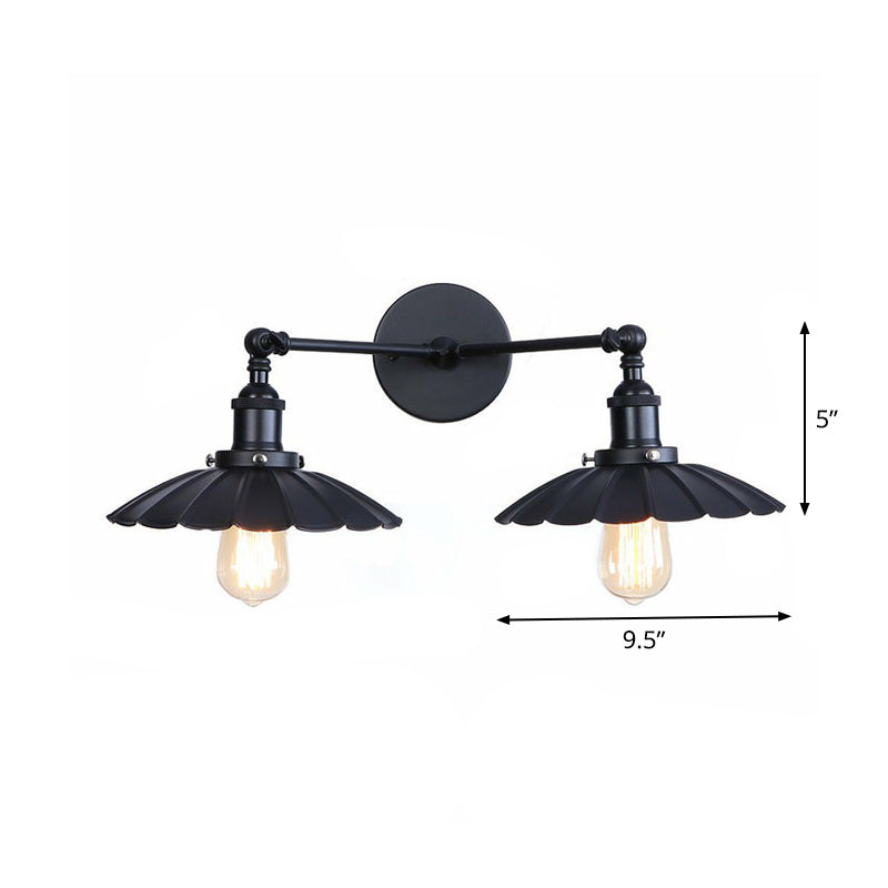 Avtoit | 2 Lights Wall Mounted Lamp Retro Cone/Shell Pivot Shade Metal Wall Light in Black for Bathroom