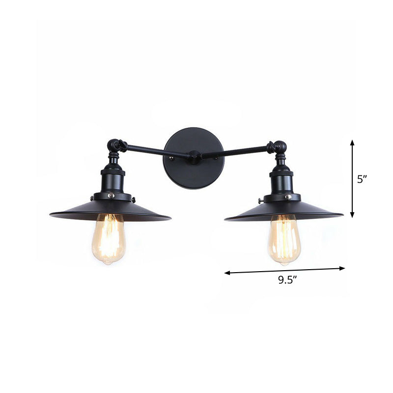 Avtoit | 2 Lights Wall Mounted Lamp Retro Cone/Shell Pivot Shade Metal Wall Light in Black for Bathroom