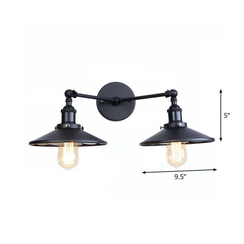 Avtoit | 2 Lights Wall Mounted Lamp Retro Cone/Shell Pivot Shade Metal Wall Light in Black for Bathroom