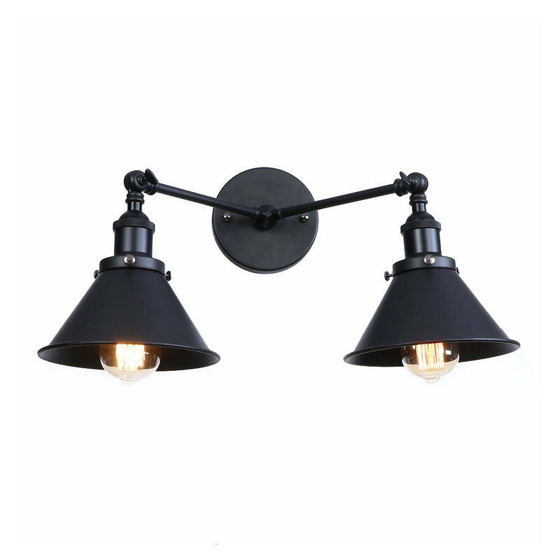 Avtoit | 2 Lights Wall Mounted Lamp Retro Cone/Shell Pivot Shade Metal Wall Light in Black for Bathroom