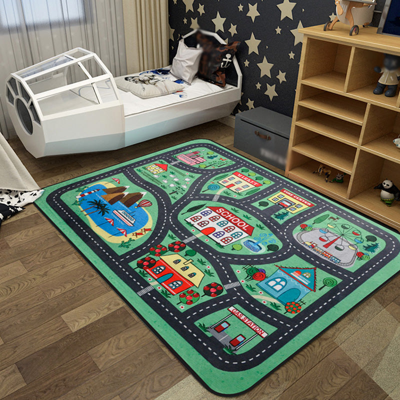 Avtoit | Cartoon Railway Area Rug Multicolored polypropylene rug pet-friendly non-slip rug for children