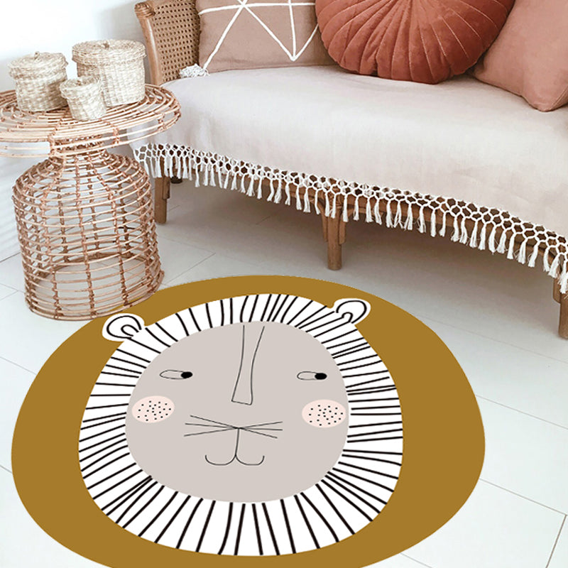 Avtoit | Dark Color Cartoon Area Rug Synthetic Animal Head Carpet Stain Resistant Non-Slip Rug for Children's Room