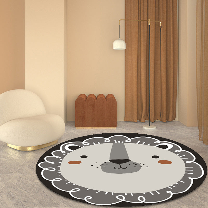 Avtoit | Dark Color Cartoon Area Rug Synthetic Animal Head Carpet Stain Resistant Non-Slip Rug for Children's Room