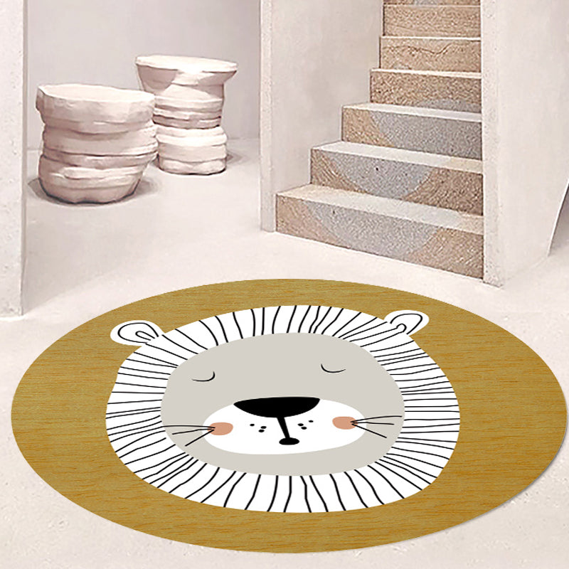Avtoit | Dark Color Cartoon Area Rug Synthetic Animal Head Carpet Stain Resistant Non-Slip Rug for Children's Room