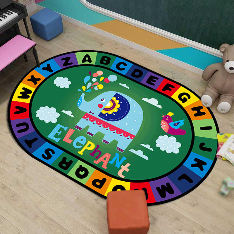 Avtoit | Stylish Letters and Animals Carpet Multi-Colored Cartoon Carpet Synthetic Non-Slip Educational Carpet