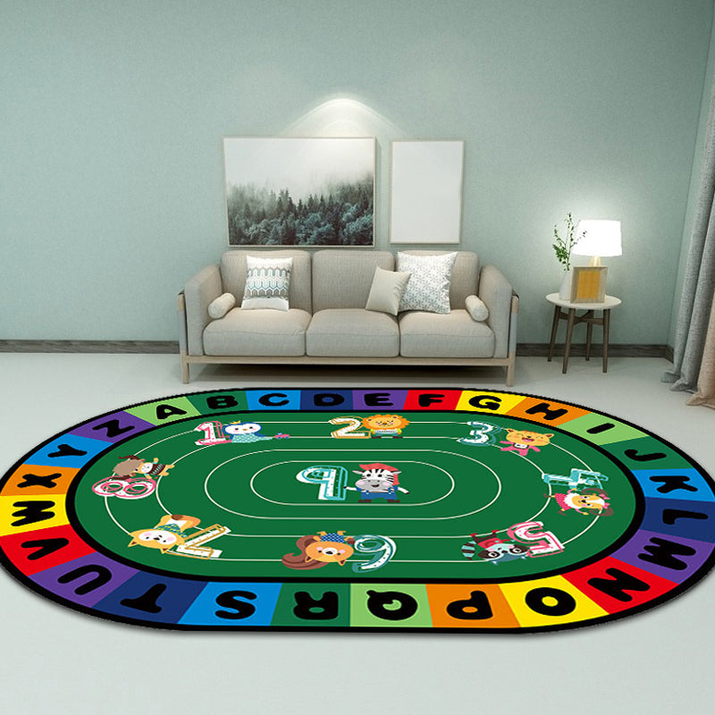 Avtoit | Stylish Letters and Animals Carpet Multi-Colored Cartoon Carpet Synthetic Non-Slip Educational Carpet