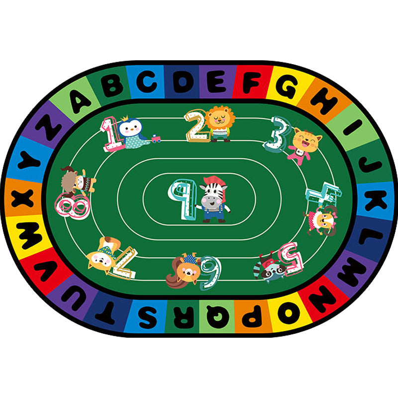 Avtoit | Stylish Letters and Animals Carpet Multi-Colored Cartoon Carpet Synthetic Non-Slip Educational Carpet