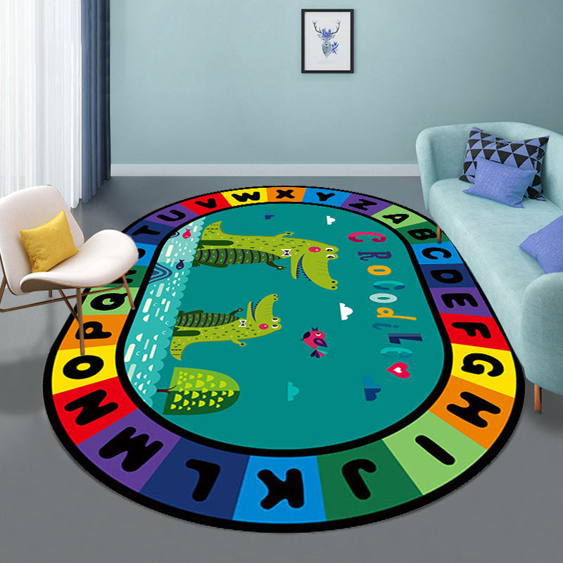 Avtoit | Stylish Letters and Animals Carpet Multi-Colored Cartoon Carpet Synthetic Non-Slip Educational Carpet