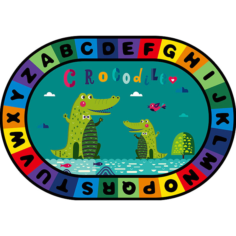 Avtoit | Stylish Letters and Animals Carpet Multi-Colored Cartoon Carpet Synthetic Non-Slip Educational Carpet