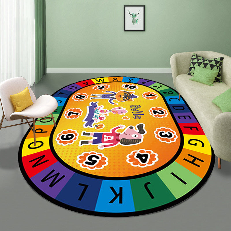 Avtoit | Stylish Letters and Animals Carpet Multi-Colored Cartoon Carpet Synthetic Non-Slip Educational Carpet