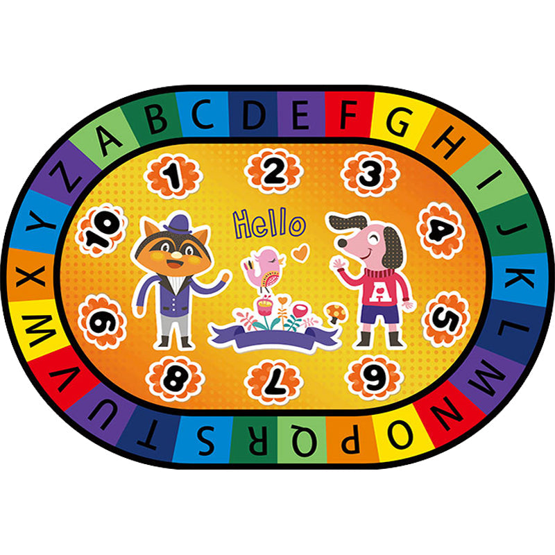 Avtoit | Stylish Letters and Animals Carpet Multi-Colored Cartoon Carpet Synthetic Non-Slip Educational Carpet