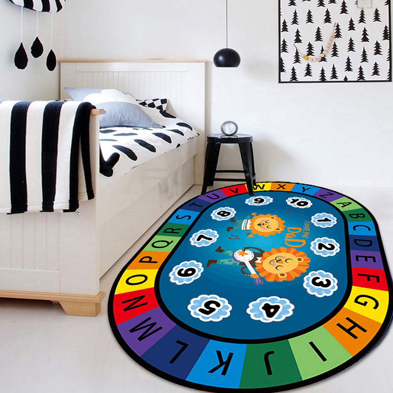 Avtoit | Stylish Letters and Animals Carpet Multi-Colored Cartoon Carpet Synthetic Non-Slip Educational Carpet
