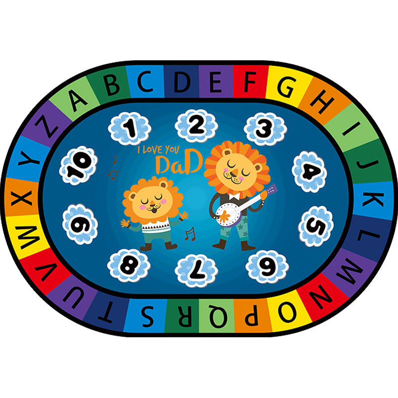 Avtoit | Stylish Letters and Animals Carpet Multi-Colored Cartoon Carpet Synthetic Non-Slip Educational Carpet