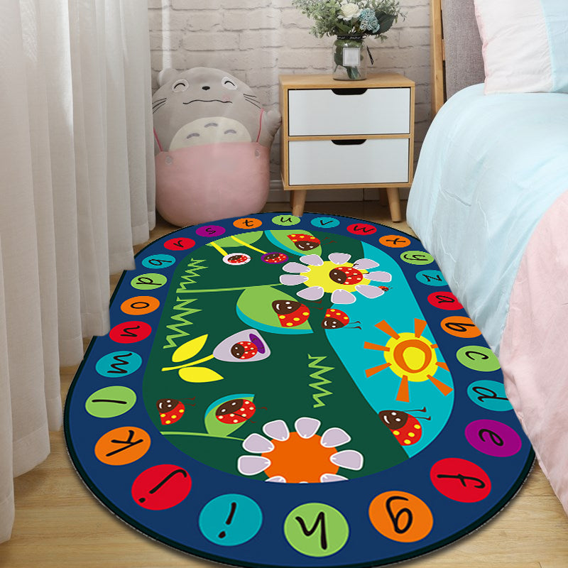 Avtoit | Multicolor Kids Room Carpet Cartoon Alphabet Letters and Numbers Carpet Polyester Pet-Friendly Carpet