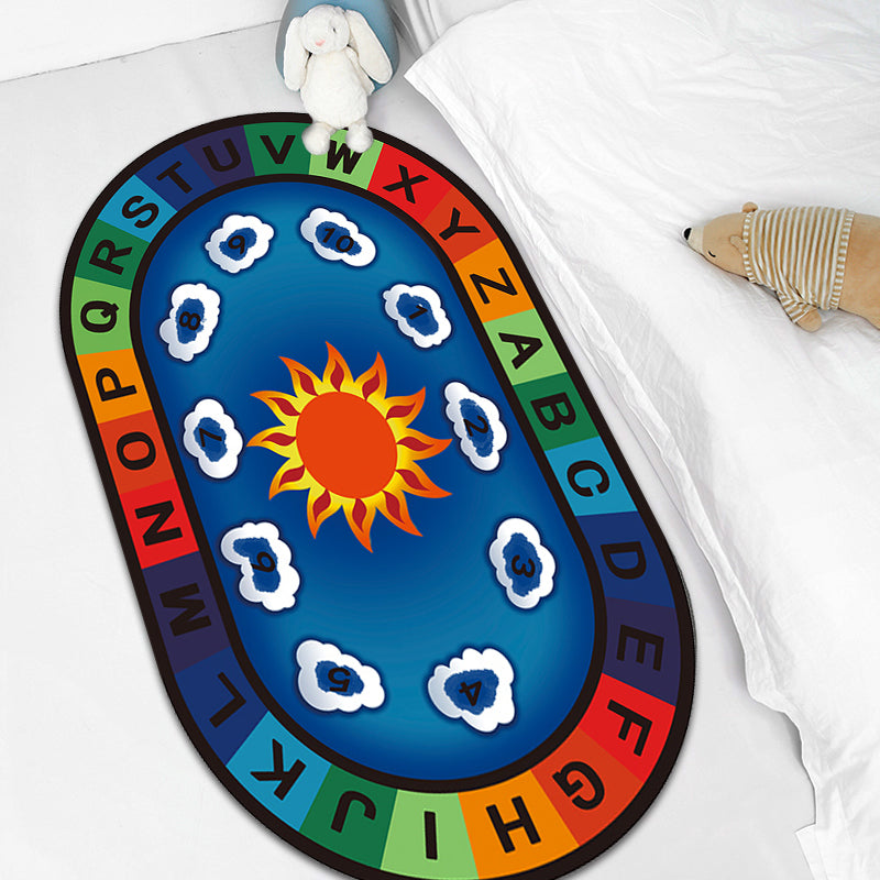 Avtoit | Multicolor Kids Room Carpet Cartoon Alphabet Letters and Numbers Carpet Polyester Pet-Friendly Carpet