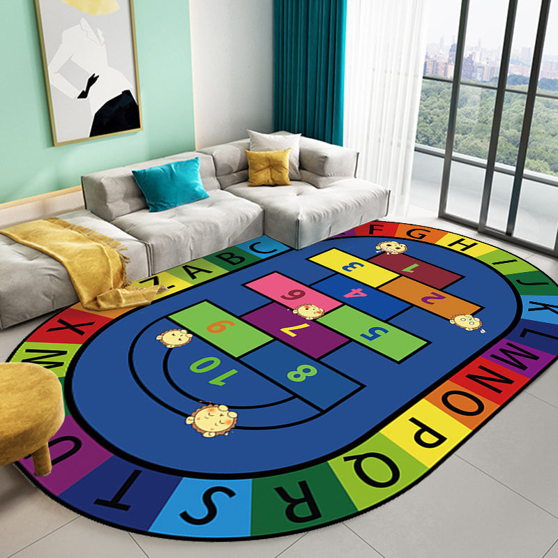 Avtoit | Multicolor Kids Room Carpet Cartoon Alphabet Letters and Numbers Carpet Polyester Pet-Friendly Carpet