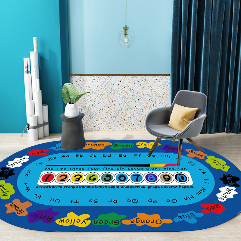 Avtoit | Multicolor Kids Room Carpet Cartoon Alphabet Letters and Numbers Carpet Polyester Pet-Friendly Carpet