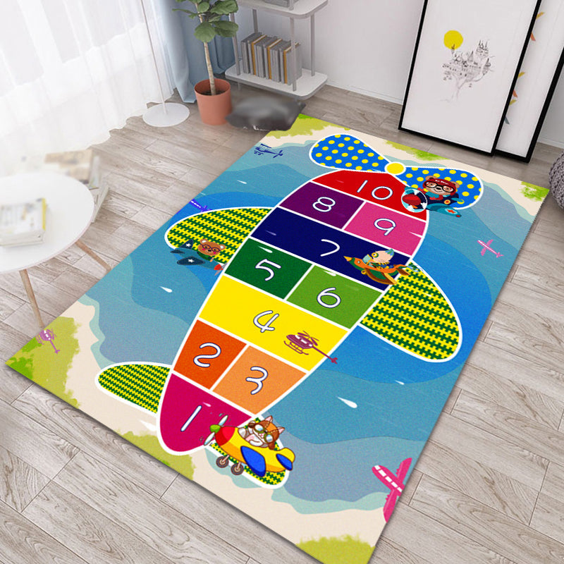 Avtoit | Multicolor Kids Room Carpet Cartoon Alphabet Letters and Numbers Carpet Polyester Pet-Friendly Carpet