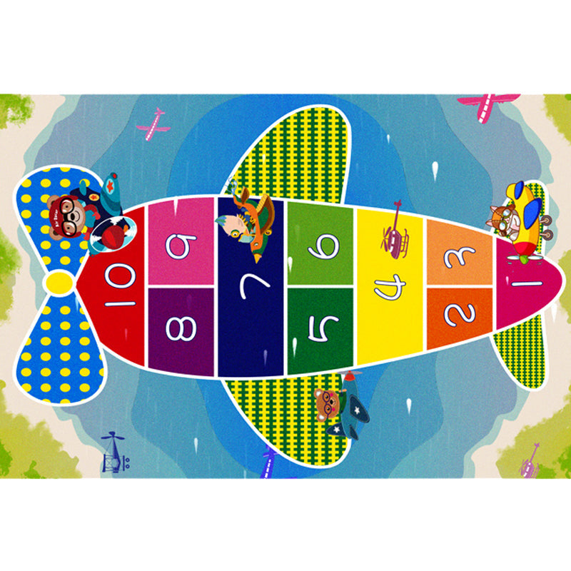 Avtoit | Multicolor Kids Room Carpet Cartoon Alphabet Letters and Numbers Carpet Polyester Pet-Friendly Carpet