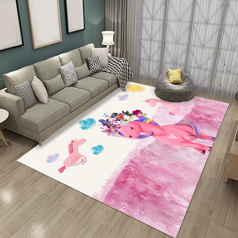 Avtoit | Dreamy Fairy-Tale Area Rug Pastel Color Cartoon Carpet Polypropylene Stain-Resistant Carpet for Kids Room