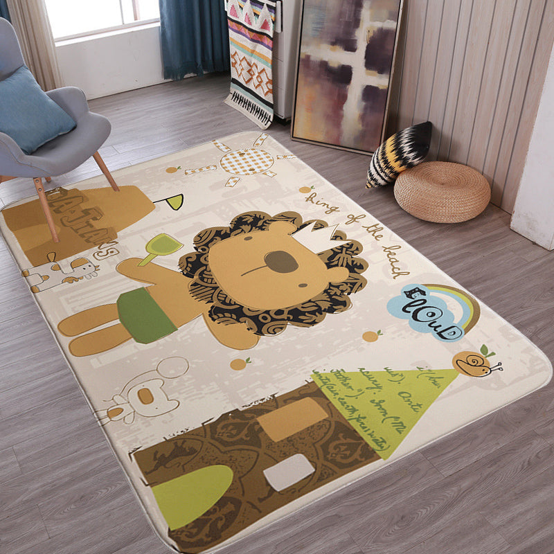 Avtoit | Multicolor Wild Animal Rug with Writings Polyester Cartoon Rug Pet Friendly Non-Slip Mat Rug for Kids Room