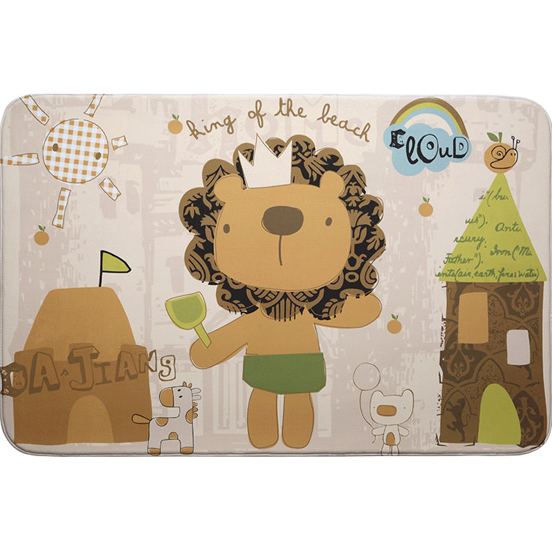 Avtoit | Multicolor Wild Animal Rug with Writings Polyester Cartoon Rug Pet Friendly Non-Slip Mat Rug for Kids Room