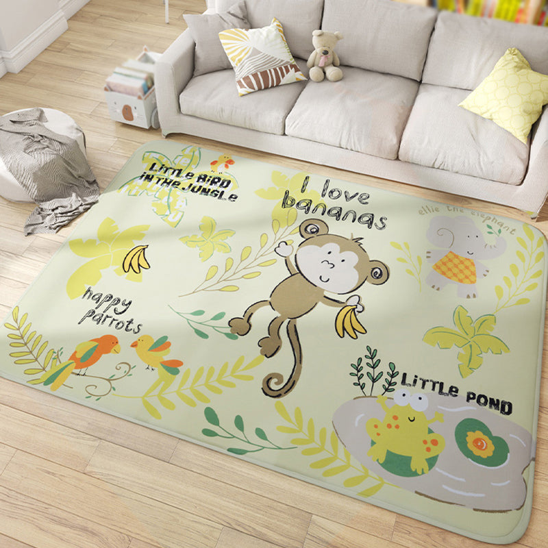 Avtoit | Multicolor Wild Animal Rug with Writings Polyester Cartoon Rug Pet Friendly Non-Slip Mat Rug for Kids Room
