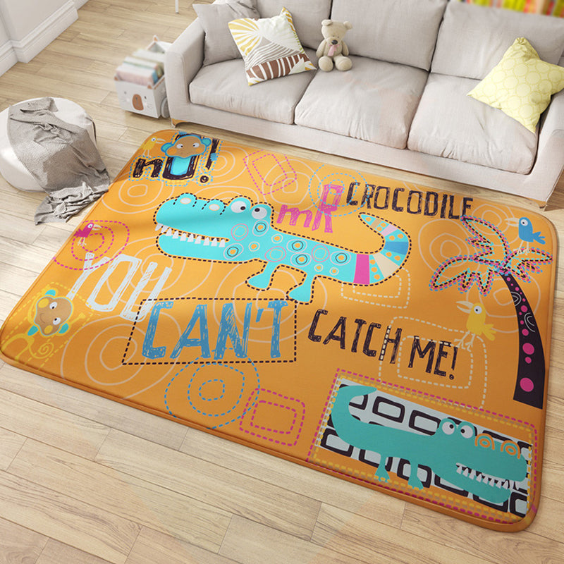 Avtoit | Multicolor Wild Animal Rug with Writings Polyester Cartoon Rug Pet Friendly Non-Slip Mat Rug for Kids Room