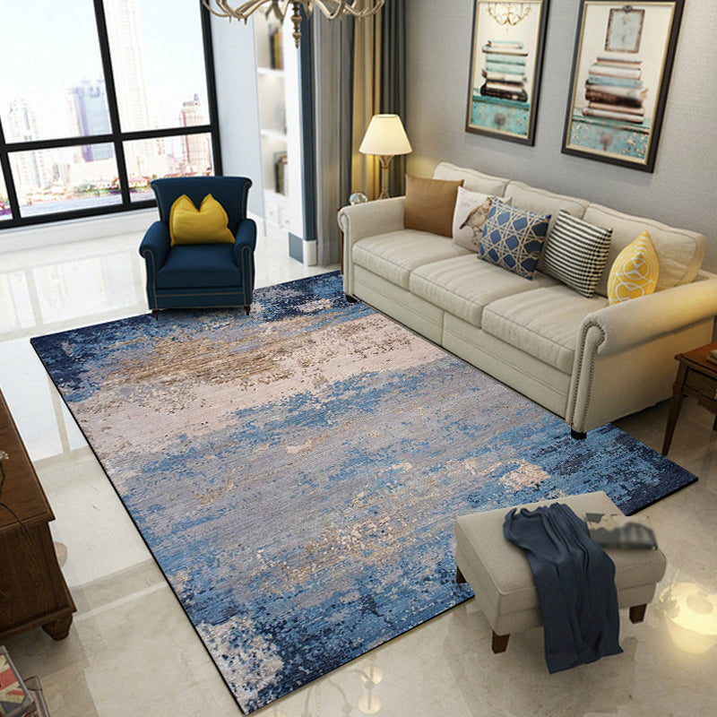 Avtoit | Modern abstract rug Blue Polyester Machine washable Non-slip back Pet-friendly rug for indoors