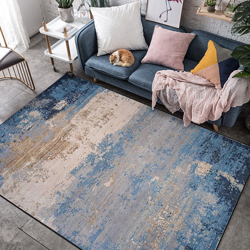Avtoit | Modern abstract rug Blue Polyester Machine washable Non-slip back Pet-friendly rug for indoors