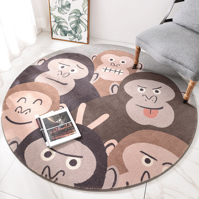 Avtoit | Brown Cartoon Style Rug Synthetic Orangutans Making Faces Rug Non-Slip Back Rug for the Children's Room