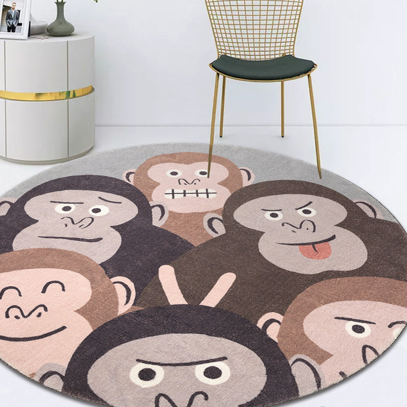 Avtoit | Brown Cartoon Style Rug Synthetic Orangutans Making Faces Rug Non-Slip Back Rug for the Children's Room