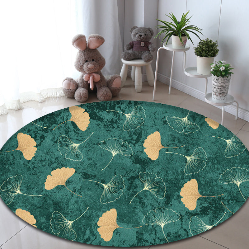 Avtoit | Green Tropical Carpet Polyester Ginkgo Leaf Print Carpet Non-Slip Rug Easy Maintenance Carpet for Home