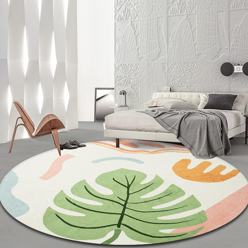 Avtoit | Green Tropical Area Rug Polyester Botanical Pattern Rug Washable Pet-Friendly Non-Slip Carpet for Study