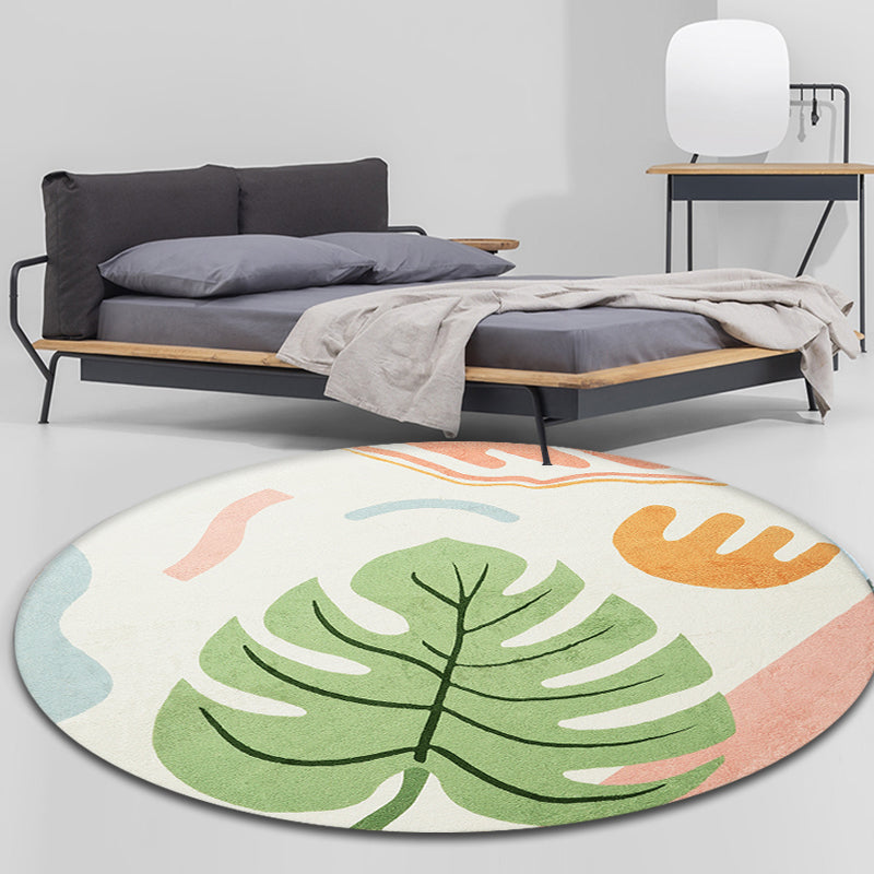 Avtoit | Green Tropical Area Rug Polyester Botanical Pattern Rug Washable Pet-Friendly Non-Slip Carpet for Study