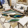 Avtoit | Multi-Color Living Room Rug Tropical Leaf and Feather Design Rug Polyester Pet-Friendly Washable Non-Slip Rug