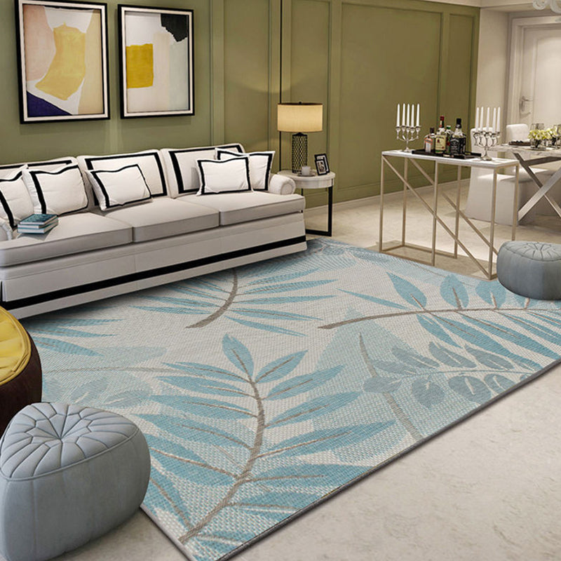 Avtoit | Tropical Leaf Pattern Carpet Green Polyester Carpet Machine Washable Non-slip Back Interior Carpet for the Living Room
