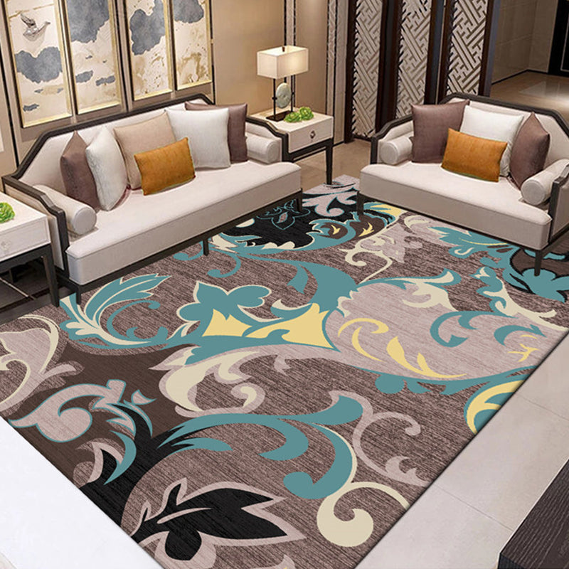 Avtoit | Tropical Lounge Carpet Multicolored Leaf Pattern Carpet Polyester Non-Slip Back Machine Washable Carpet