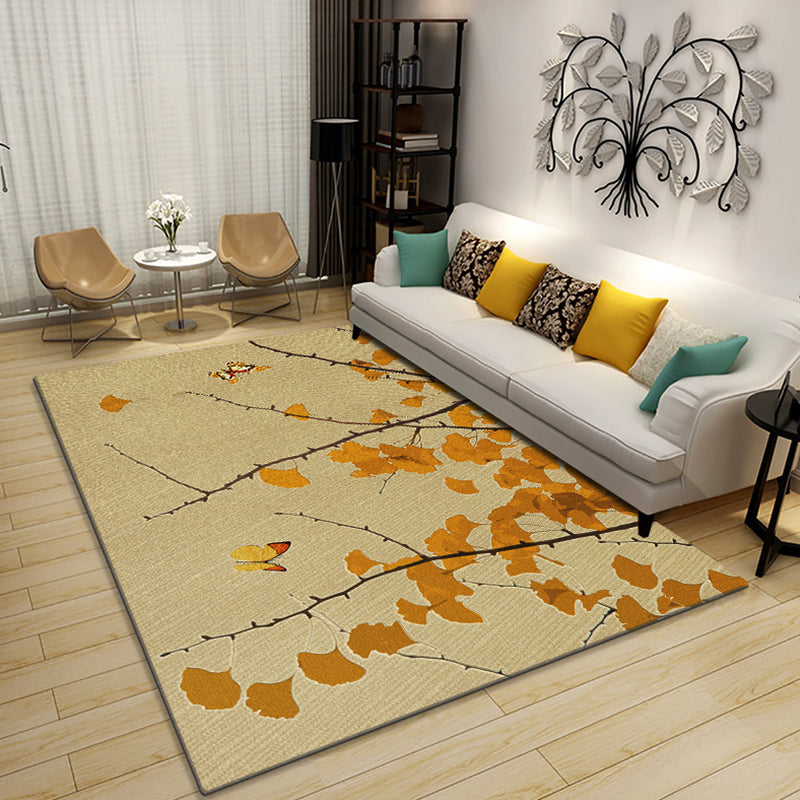 Avtoit | Classic Multicolored Oriental Carpet Polyester Branch and Bird Pattern Carpet Washable Pet Friendly Non-Slip Rug for the Living Room