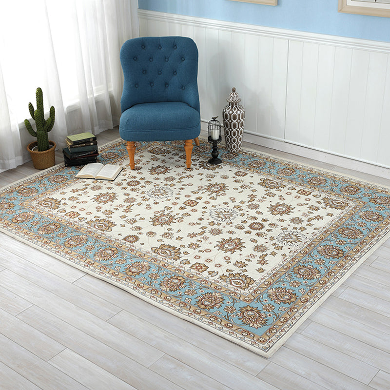 Avtoit | Beige Vintage Carpet Polyester Flower Pattern Carpet Washable Pet-Friendly Non-Slip Back Carpet for Living Room